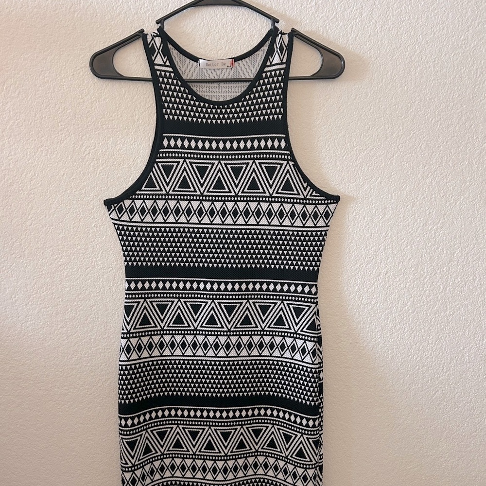 Better Be Black and White Sleeveless Halter Bodycon Mini Dress